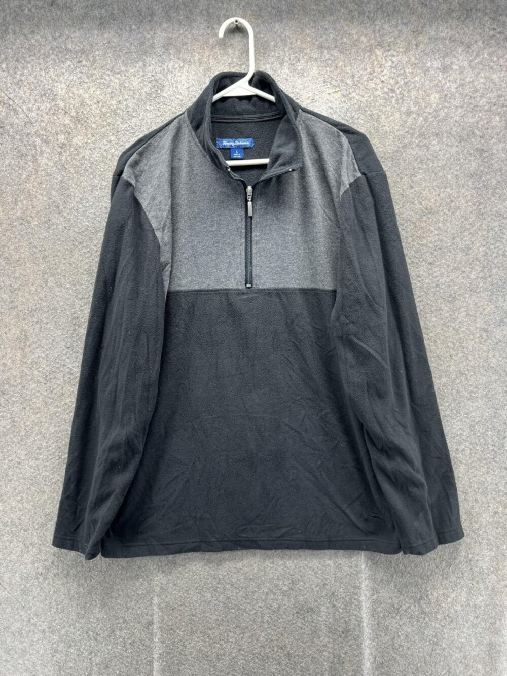 Tommy Bahama Sweatshirt Mens Large Black Gray 1/4 Zip Fleece Pullover Mock Neck